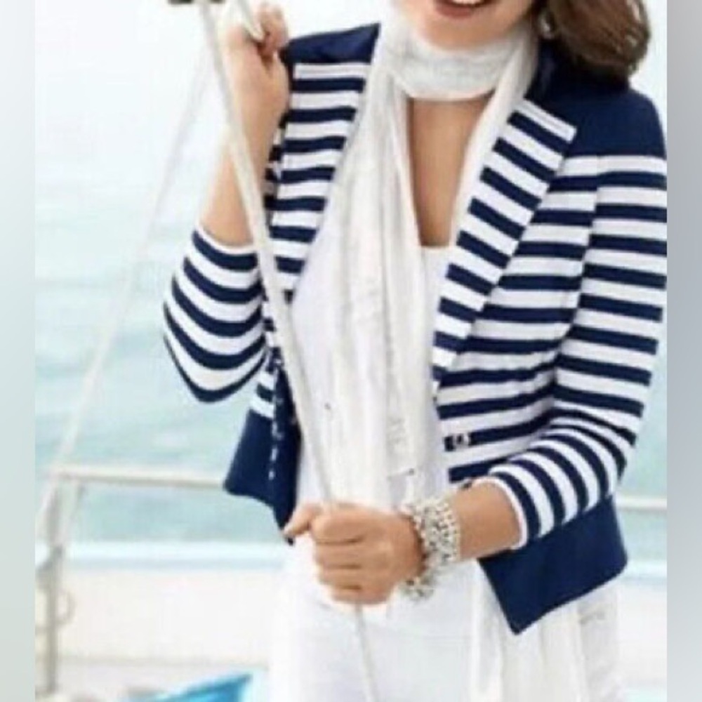 White House Black Market Navy White Hook & Eye Double Breasted Jacket